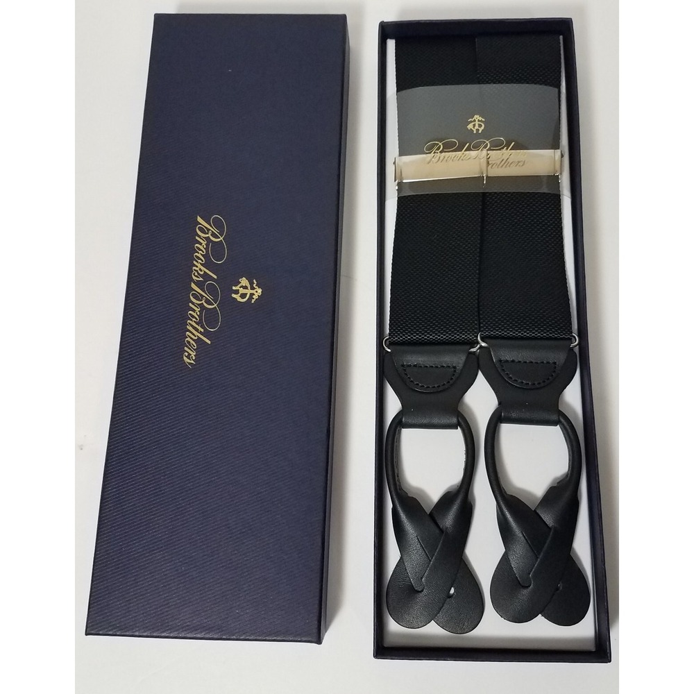 Brooks Brothers Suspenders Braces‎ Black Adjustable Black Leather NEW